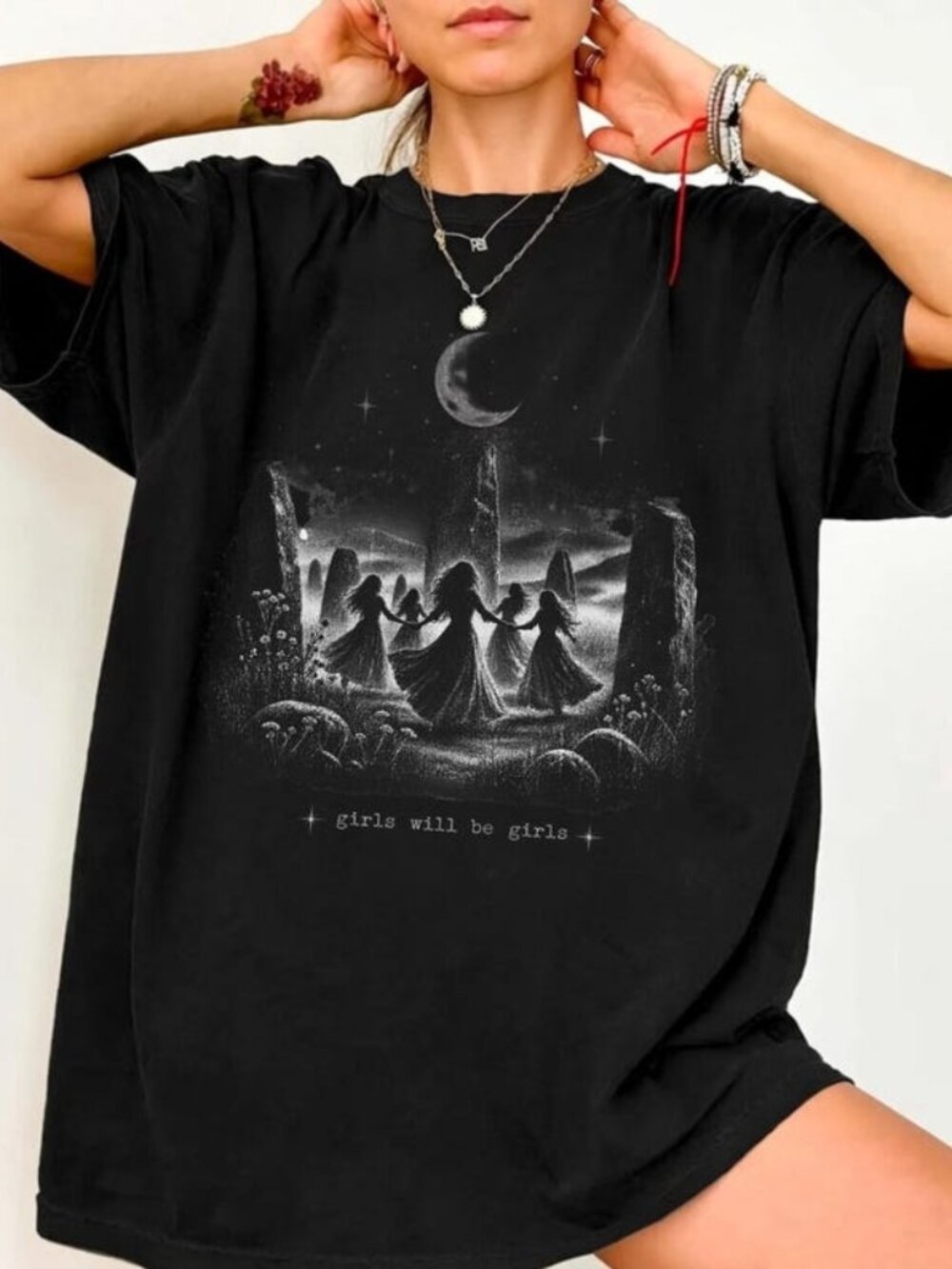 Girls Will Be Girls Feminist Witch Graphic Tee